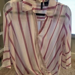 White/Burgandy Blouse w bell sleeves